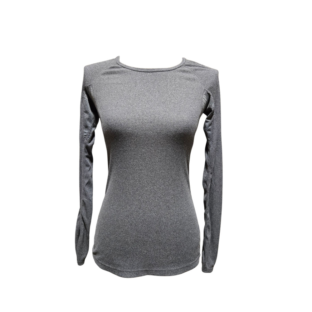 Asics sweat wicking long sleeve gray crew neck ribbed tee, size small